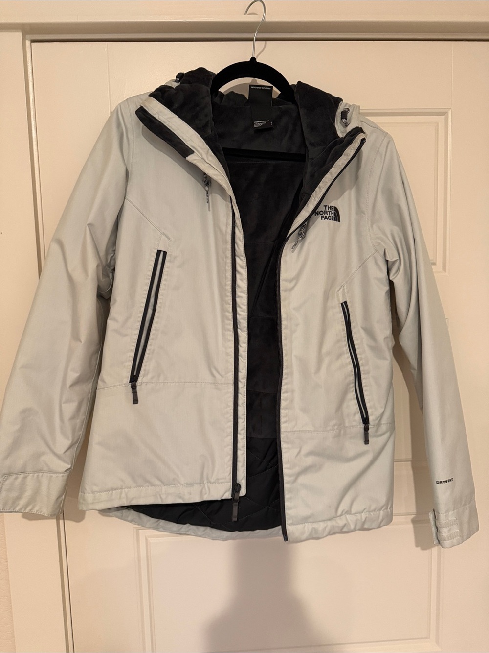 The North Face Light Gray Waterproof Hooded Jacket with Black Lining